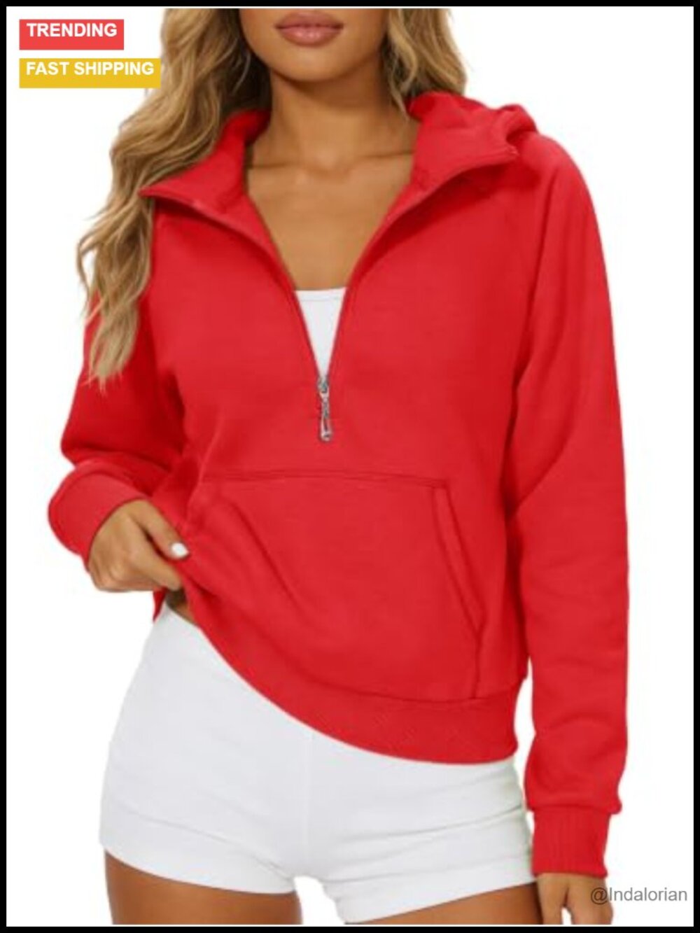 Women's Cropped Half Zip Fleece Hoodie Pullover Sweatshirt